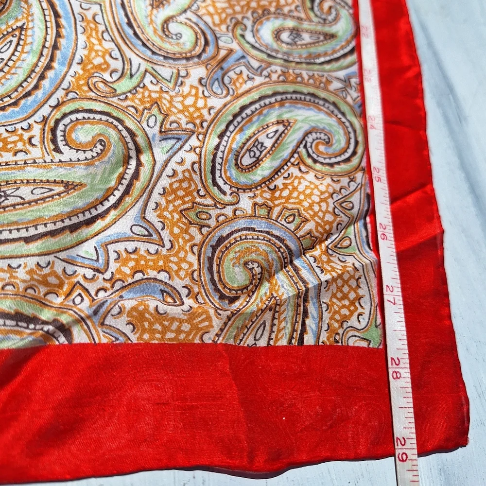 Vintage Silk Scarf Paisley Print Square Shaped Handmade Real Pure Silk Pretty - Picture 4 of 17